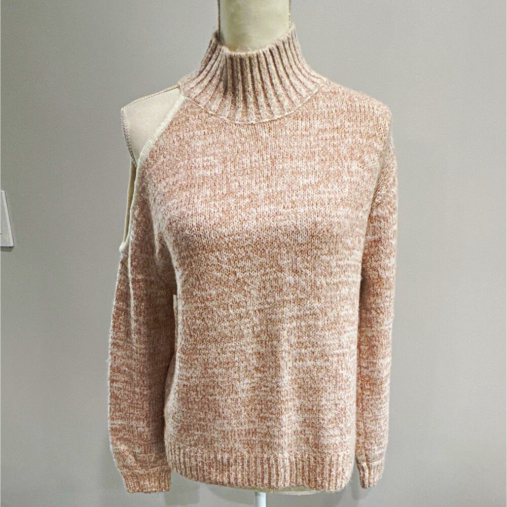 NWT Express Pink Ribbed Knit Cold Shoulder Mock Neck Pullover Sweater XS